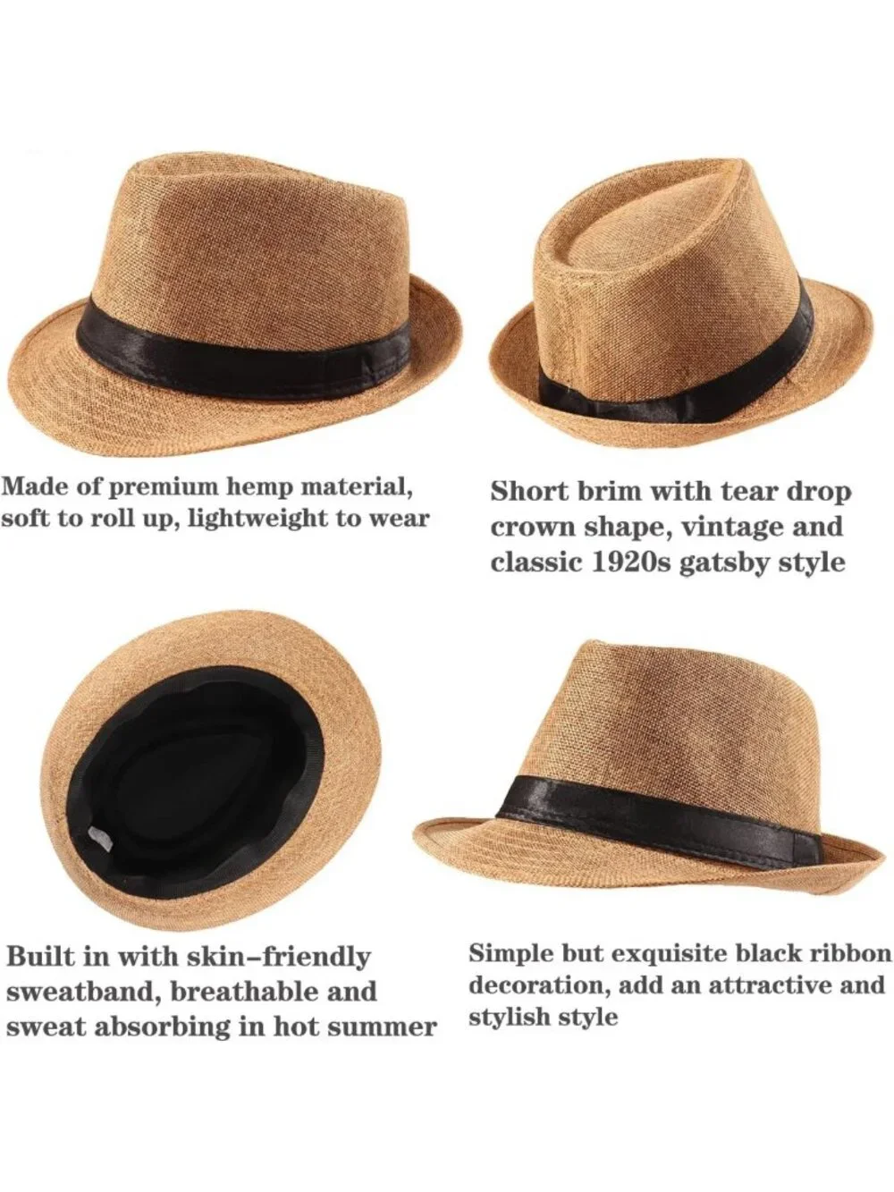 5 Pack Classic Short Brim Fedora Hats for Summer Beach Sun - Unisex Panama Style